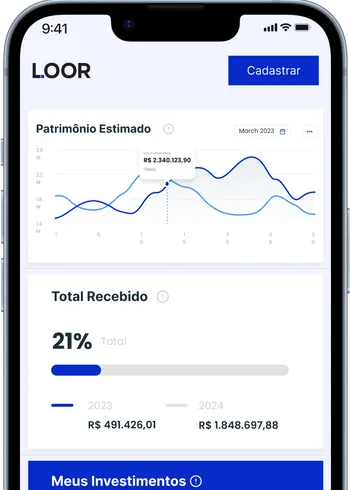 Detalhes sobre uma oportunidade de investimentos. A imagem exibe o progresso da oportunidade, indicando a porcentagem concluída, a meta a ser alcançada, o valor da ação, o valor investido até o momento e um botão para entrar na lista de espera.